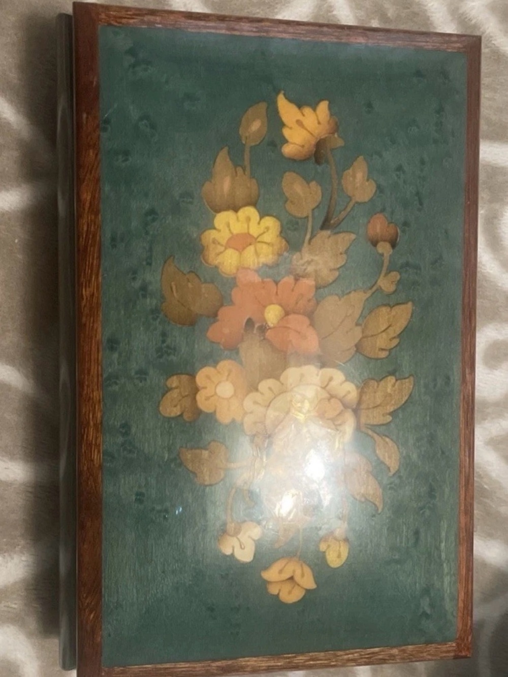 Hand-Painted Floral Trinket Box in Teal and Yellow
